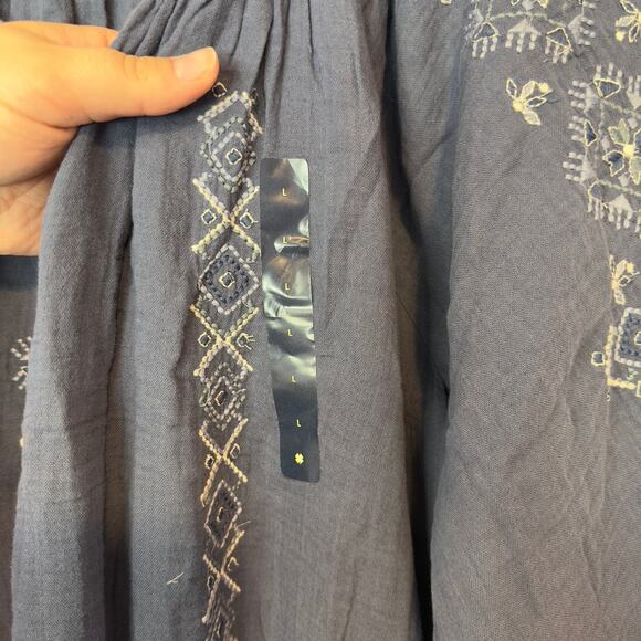 NWT Lucky Brand Embroidered Mini Peasant Dress Size L Nightshadow Blue Bohemian - Picture 6 of 11